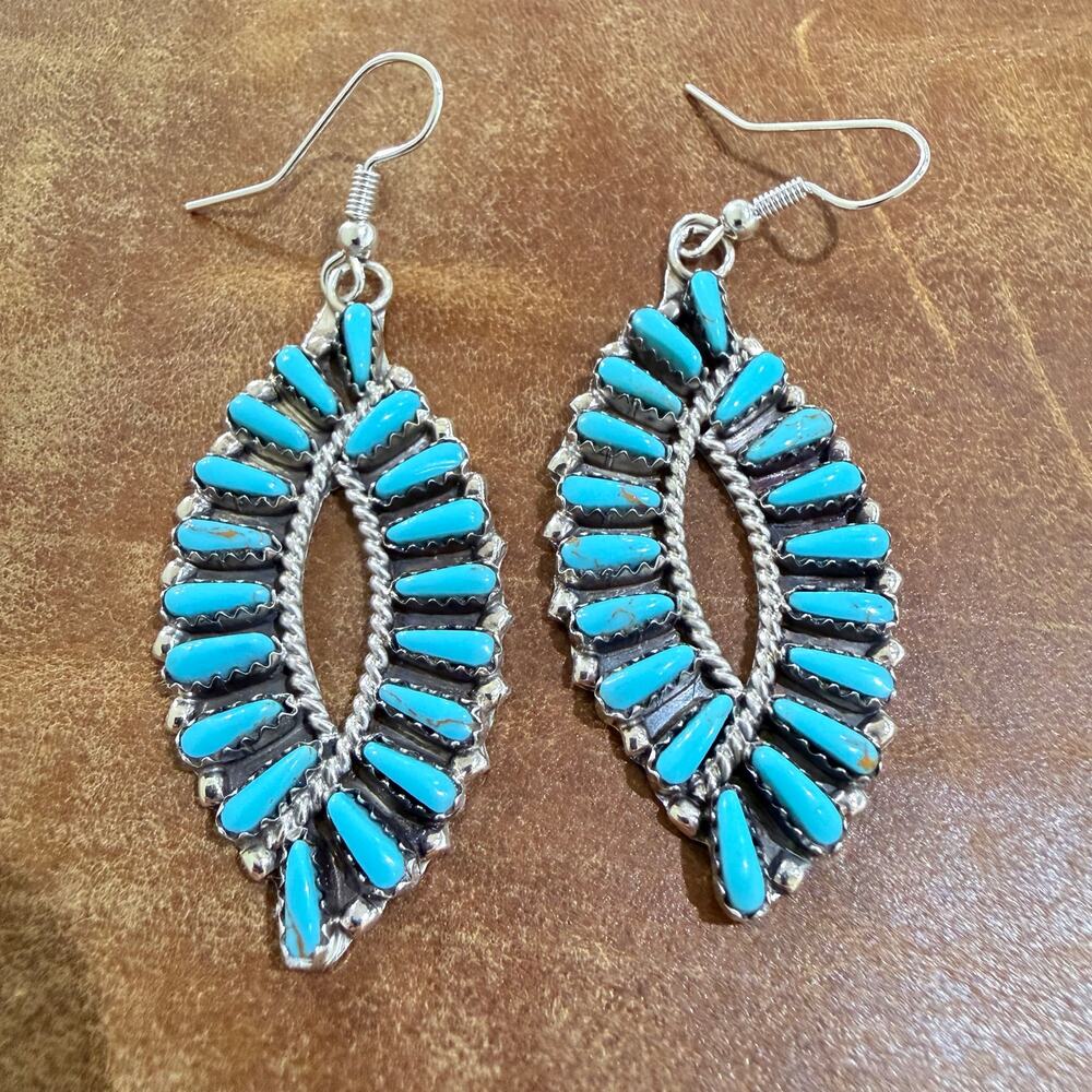 Navajo handmade Turquoise Sterling Silver Dangle Earrings